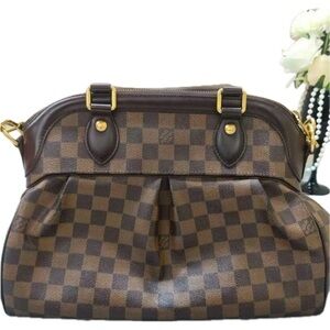 Authentic Louis Vuitton Brown Damier Ebene Shoulder Bag with Gold Hardware